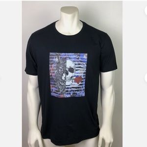 Robert Graham Mens Graphic T Shirt Skull Wolf Rose Print Crew Neck Black Wolfe